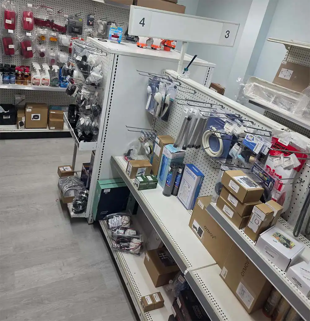 RV parts and accessories on the shelves at Good Camp’N